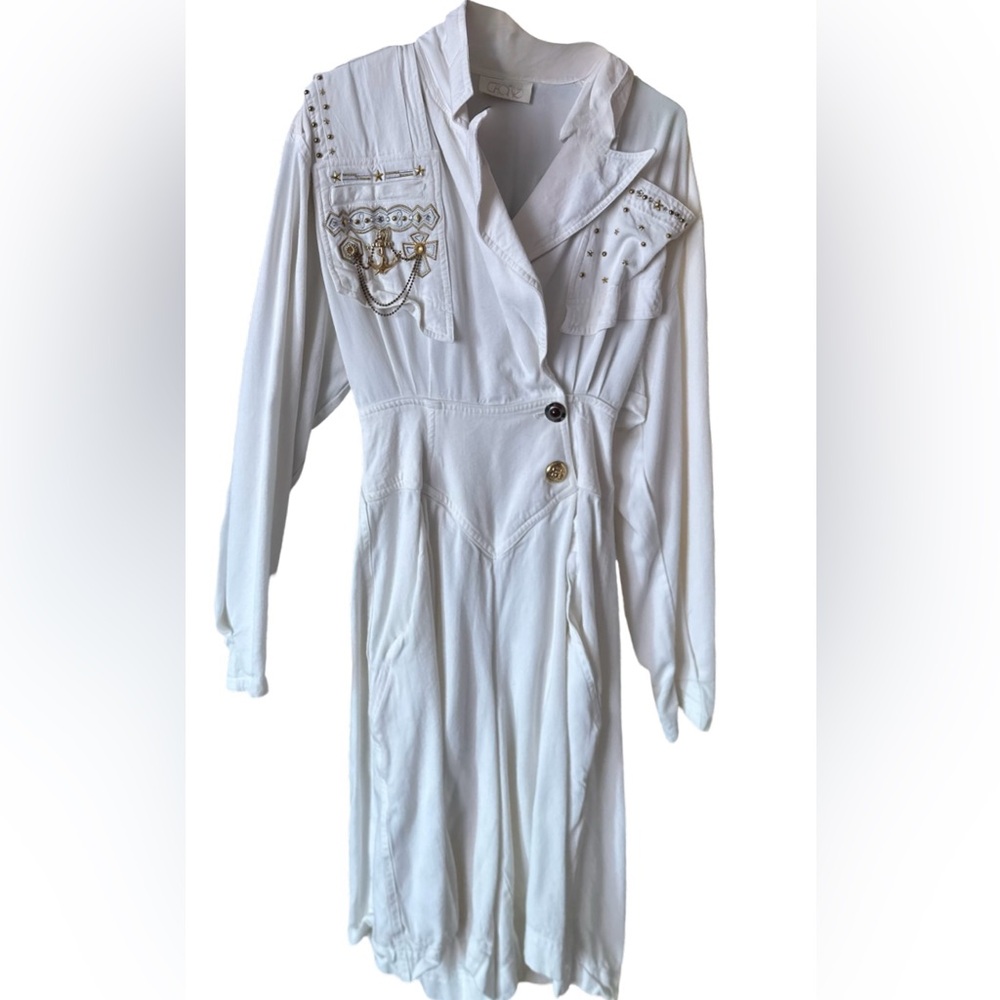 Vintage CACHE 80s/90s Embellished White Romper – Western Cowboy Chic – Size M